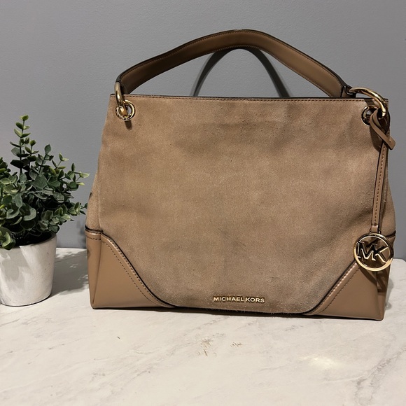 Michael Kors Brown Suede Shoulder Bag with Gold Accents - Picture 6 of 7